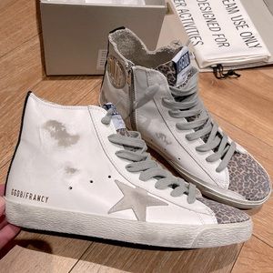 Golden Goose Francy High Top Sneakers - Leopard/White *NEW*